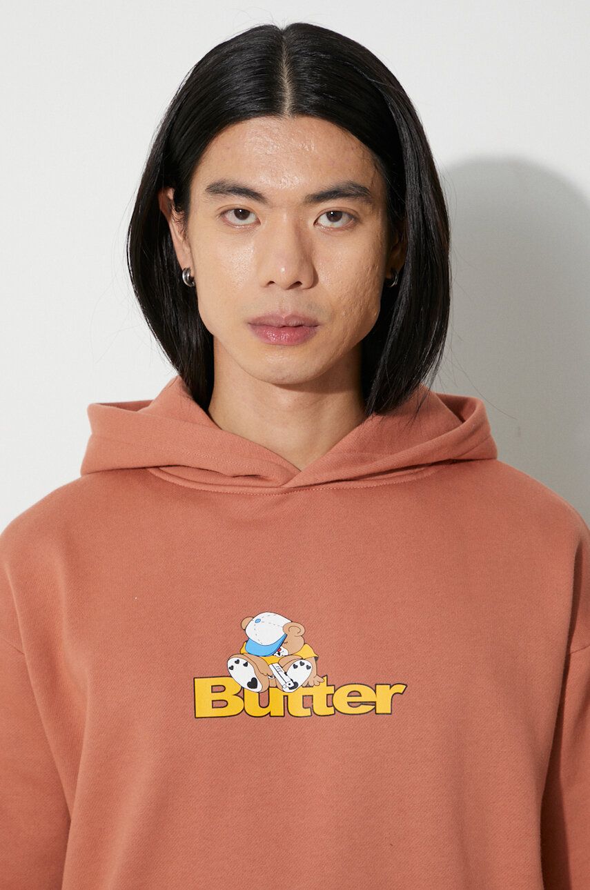 Dukserica Butter Goods Teddy Logo Pullover Hood Za Muškarce, Boja: Narančasta, S Kapuljačom, S Tiskom, BGQ3231304