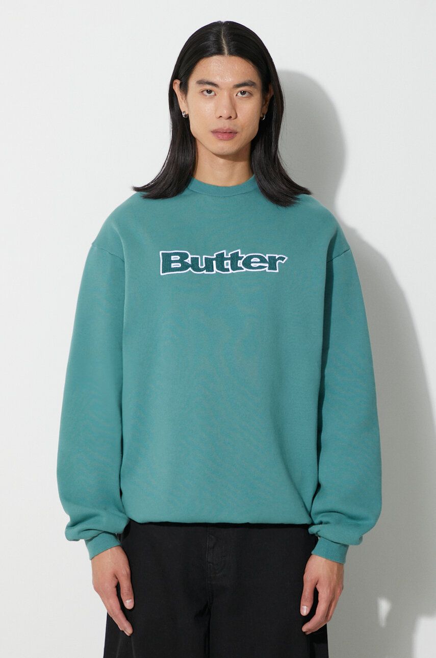 Pulover Butter Goods Cord Logo Crewneck Sweatshirt Moški, Zelena Barva, BGQ3232304