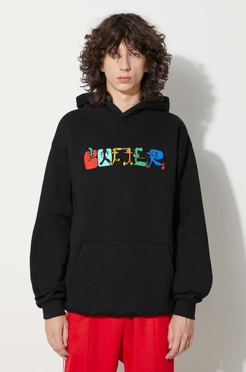 Butter Goods bluză Zorched Pullover Hood bărbați, culoarea negru, cu glugă, cu imprimeu, BGQ3231802 Butter Goods bluză Zorched Pullover Hood bărbați, culoarea negru, cu glugă, cu imprimeu, BGQ3231802