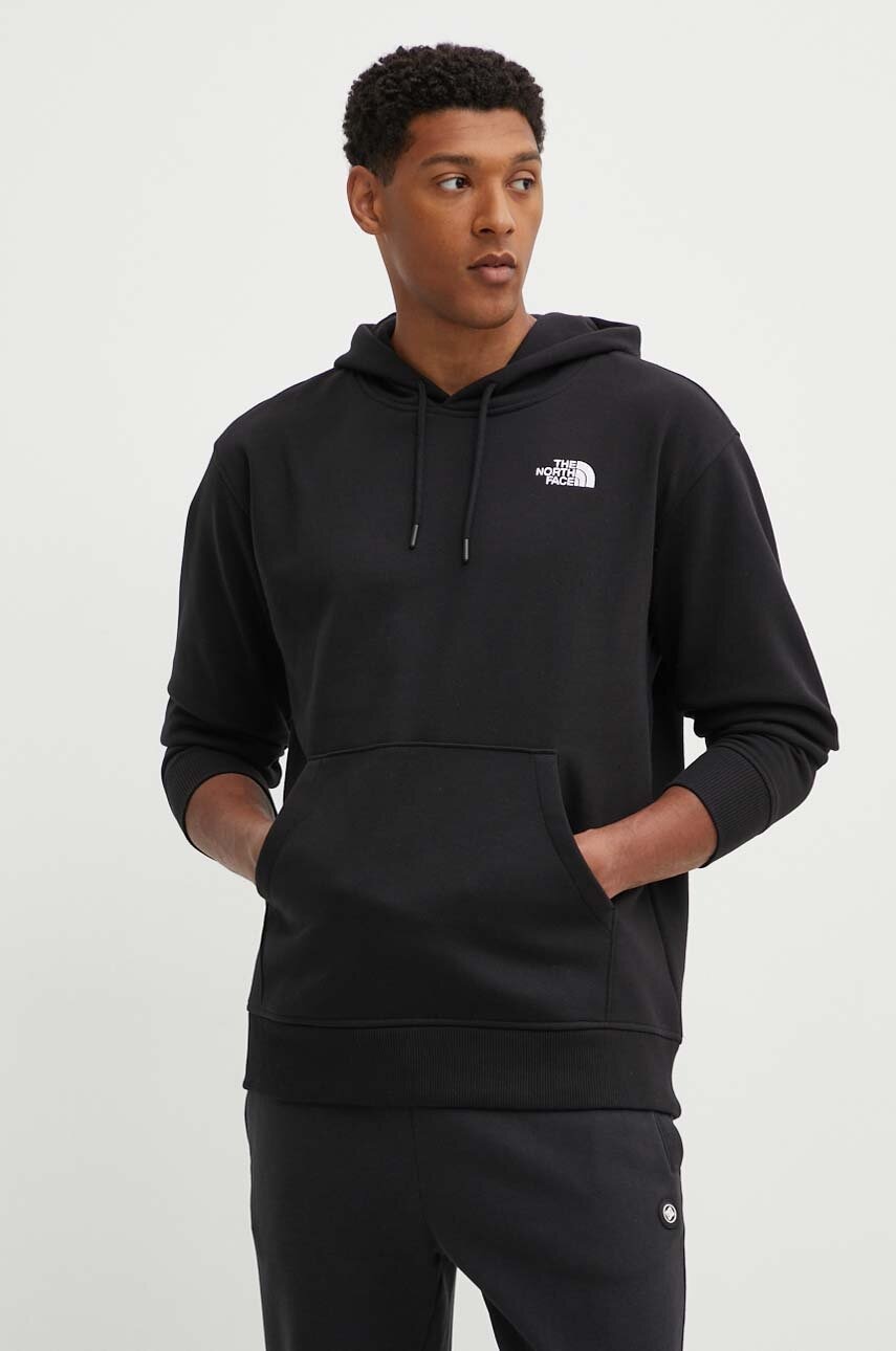 The North Face bluză Essential bărbați, culoarea negru, cu glugă, cu imprimeu, NF0A7ZJ9JK31