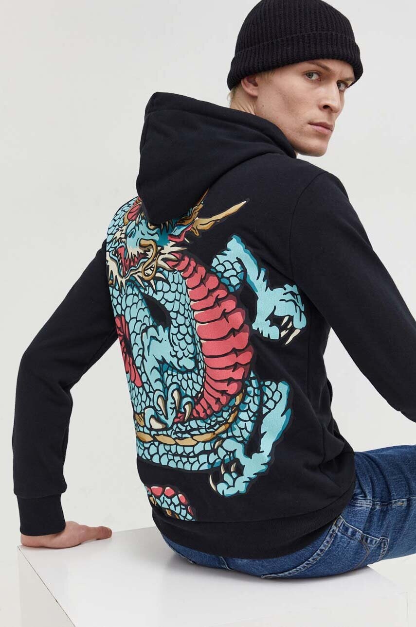 

Кофта Superdry чоловіча колір чорний з капюшоном з принтом