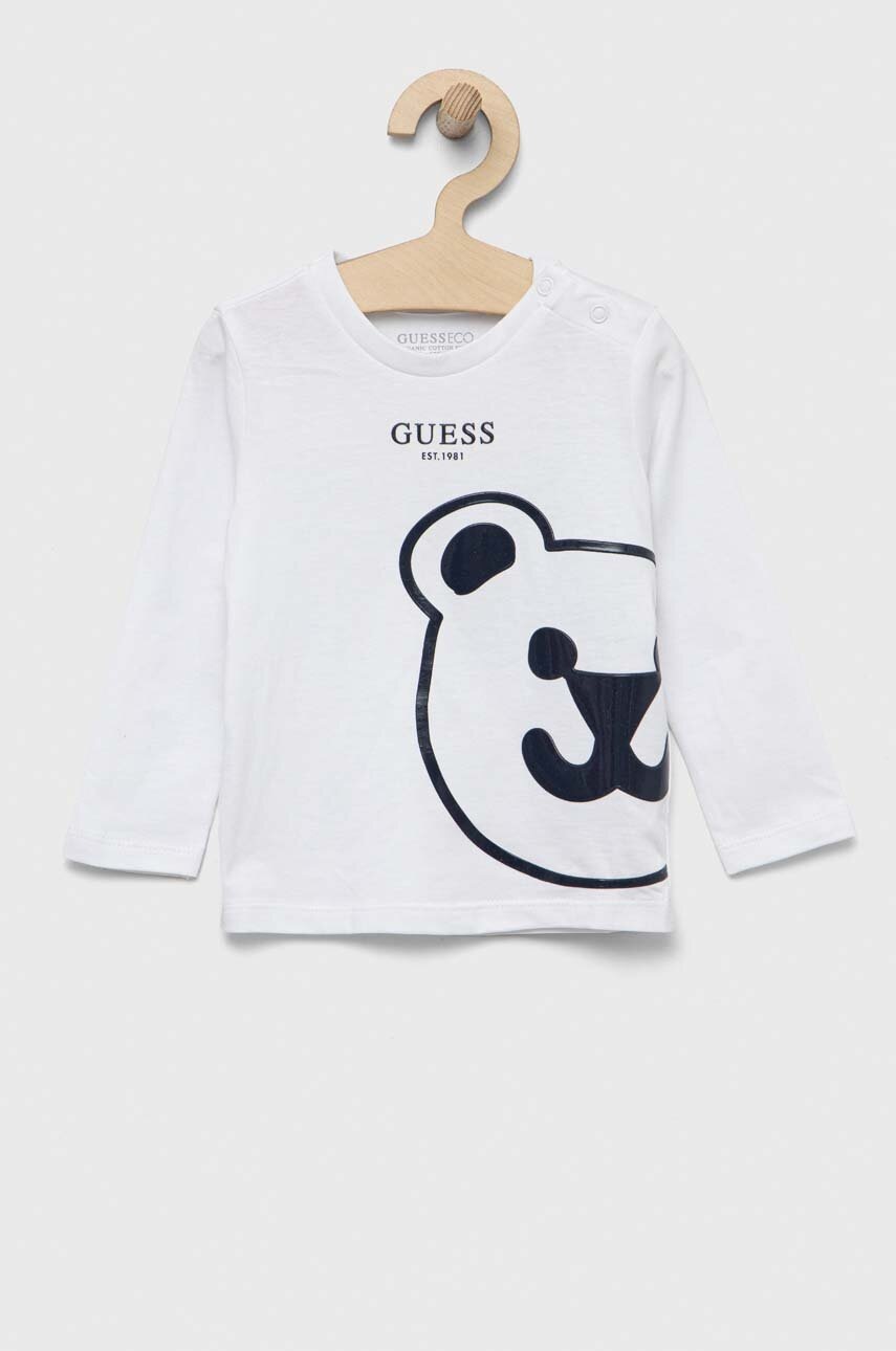 

Бавовняний лонгслів для немовлят Guess колір білий візерунок