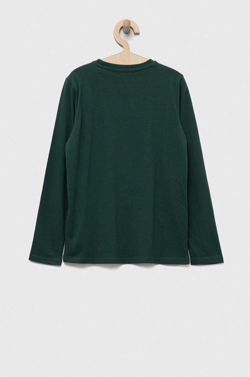 Хлопковый детский лонгслив Guess цвет зелёный с принтом