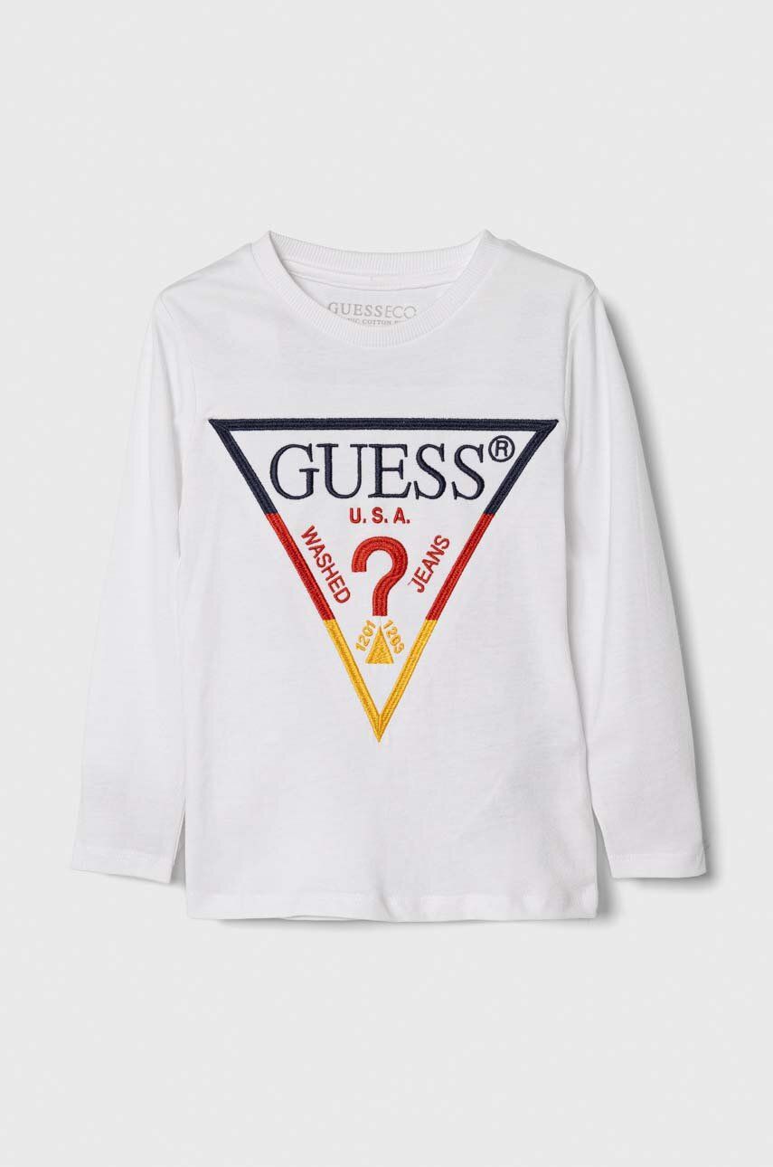 Dětská bavlněná košile s dlouhým rukávem Guess bílá barva, s aplikací - bílá -  100 % Bavlna