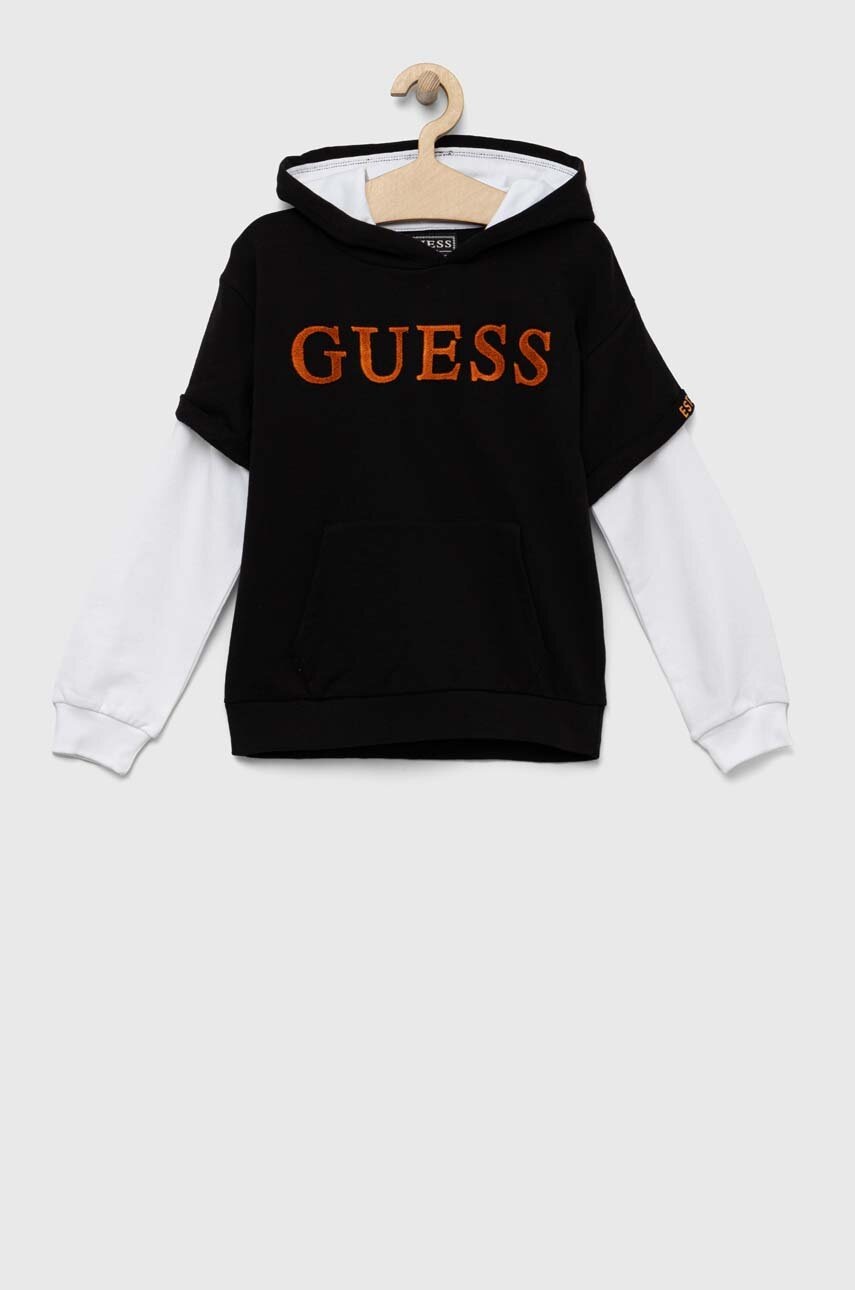 

Детская хлопковая кофта Guess цвет чёрный с капюшоном узор