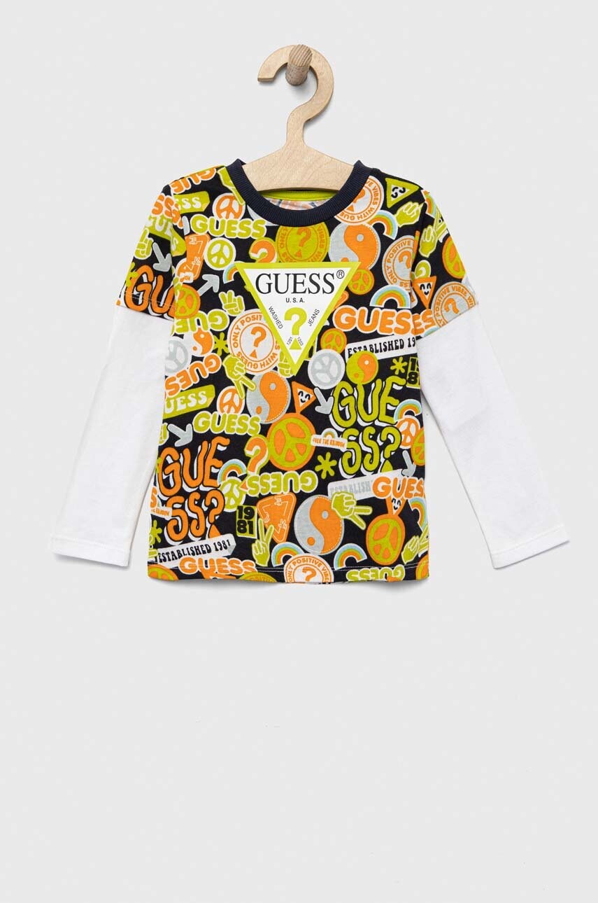 

Дитячий бавовняний лонгслів Guess візерунок