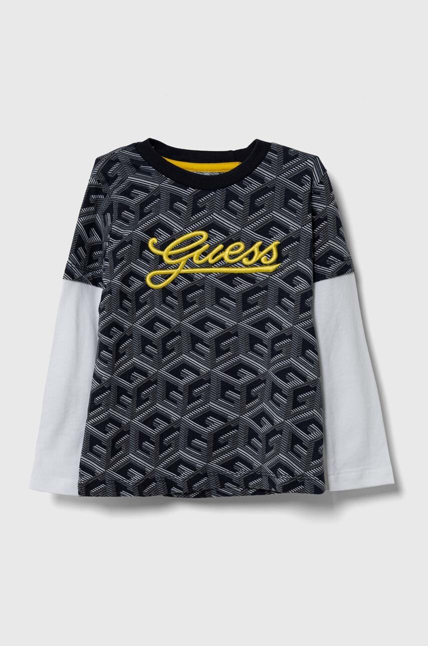 

Дитячий бавовняний лонгслів Guess колір синій візерунок