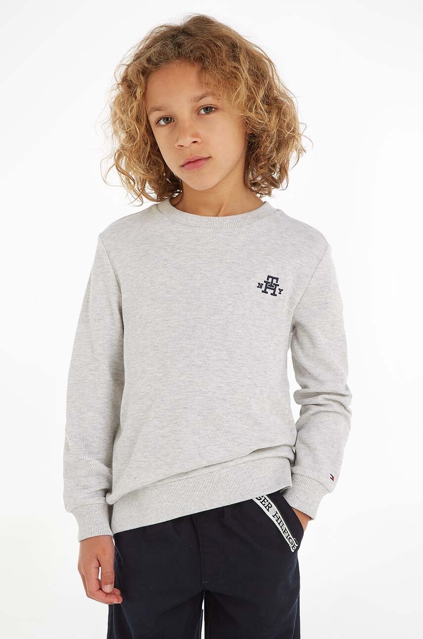 

Детски памучен суичър Tommy Hilfiger в сиво с апликация, Сив
