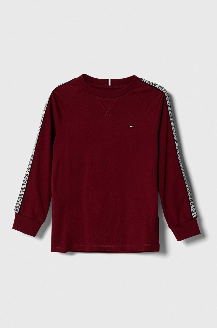 

Дитячий бавовняний лонгслів Tommy Hilfiger колір бордовий візерунок