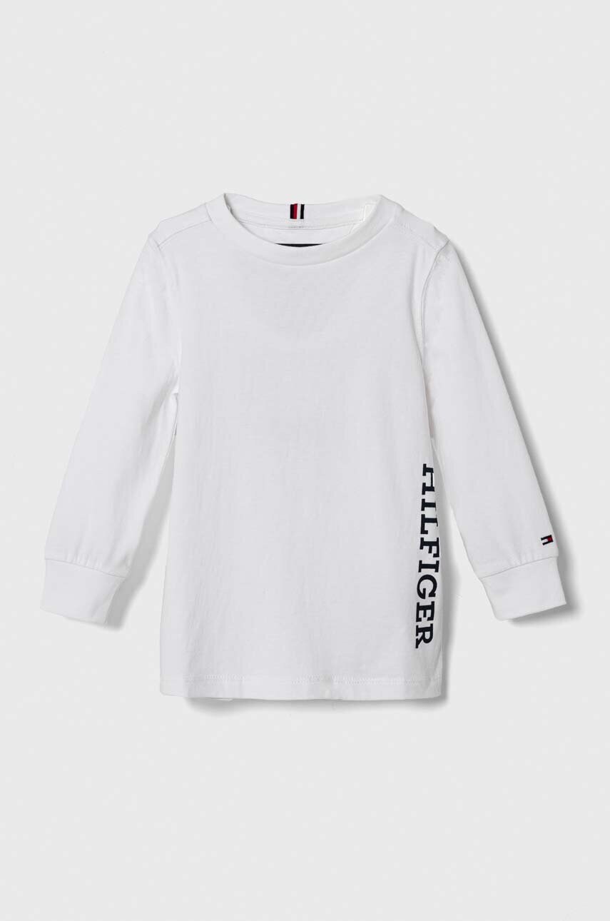 

Дитячий лонгслів Tommy Hilfiger колір білий з принтом
