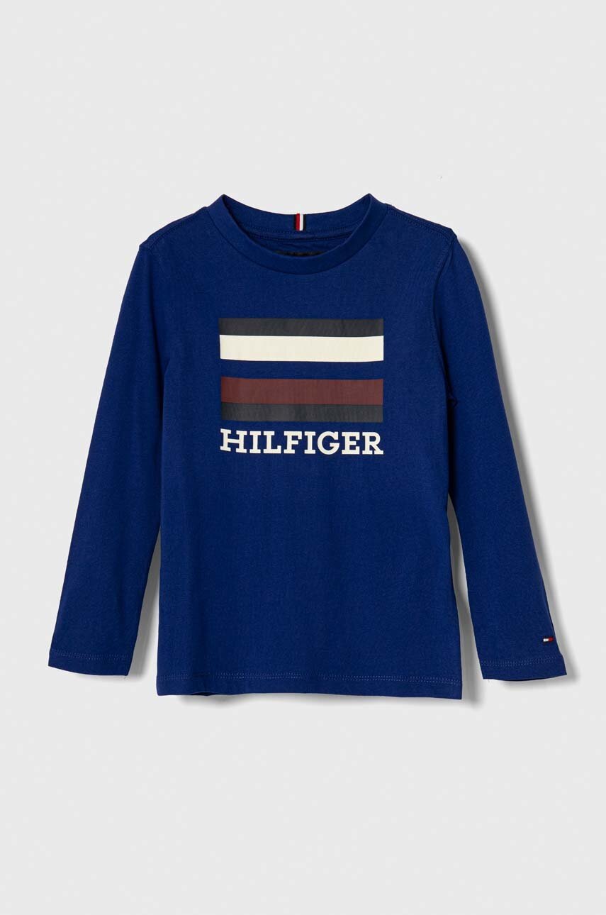 

Хлопковый детский лонгслив Tommy Hilfiger цвет синий с принтом