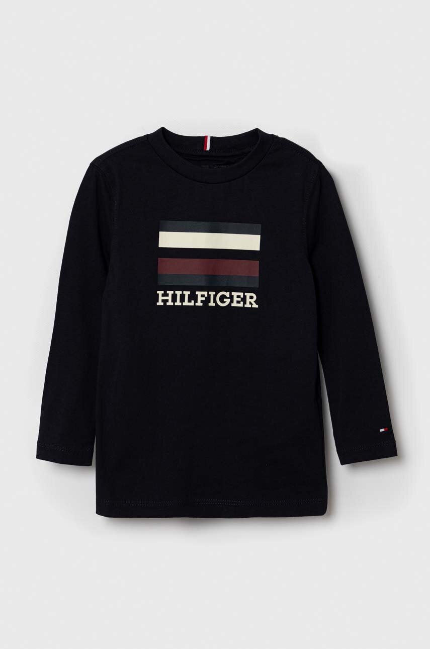 

Хлопковый детский лонгслив Tommy Hilfiger цвет чёрный с принтом