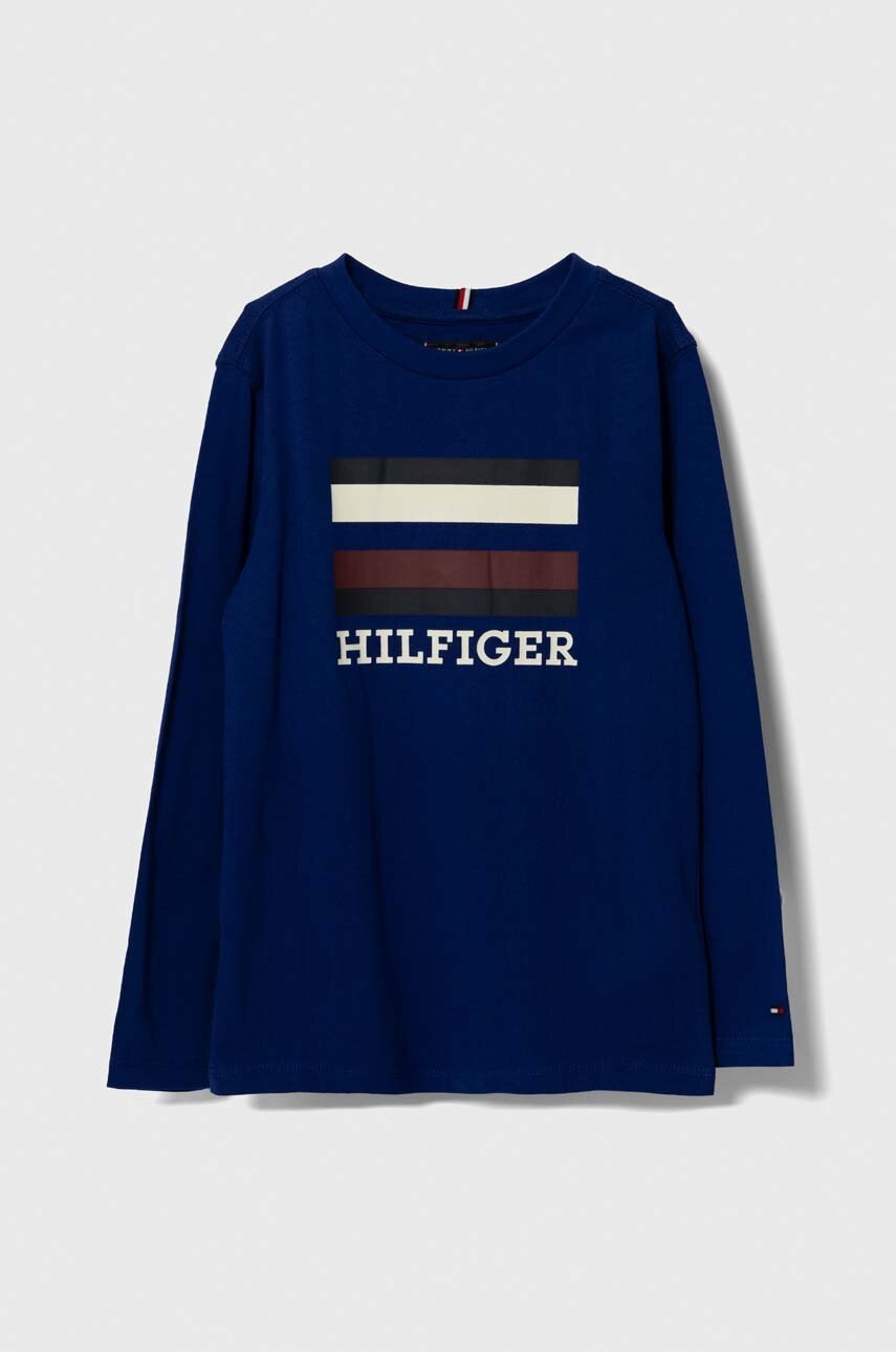 

Хлопковый детский лонгслив Tommy Hilfiger цвет синий с принтом