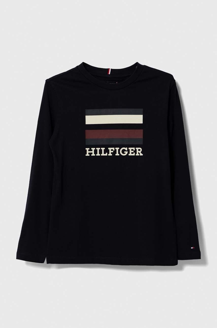 

Детска блуза с дълги ръкави Tommy Hilfiger в черно с принт, Тъмносин