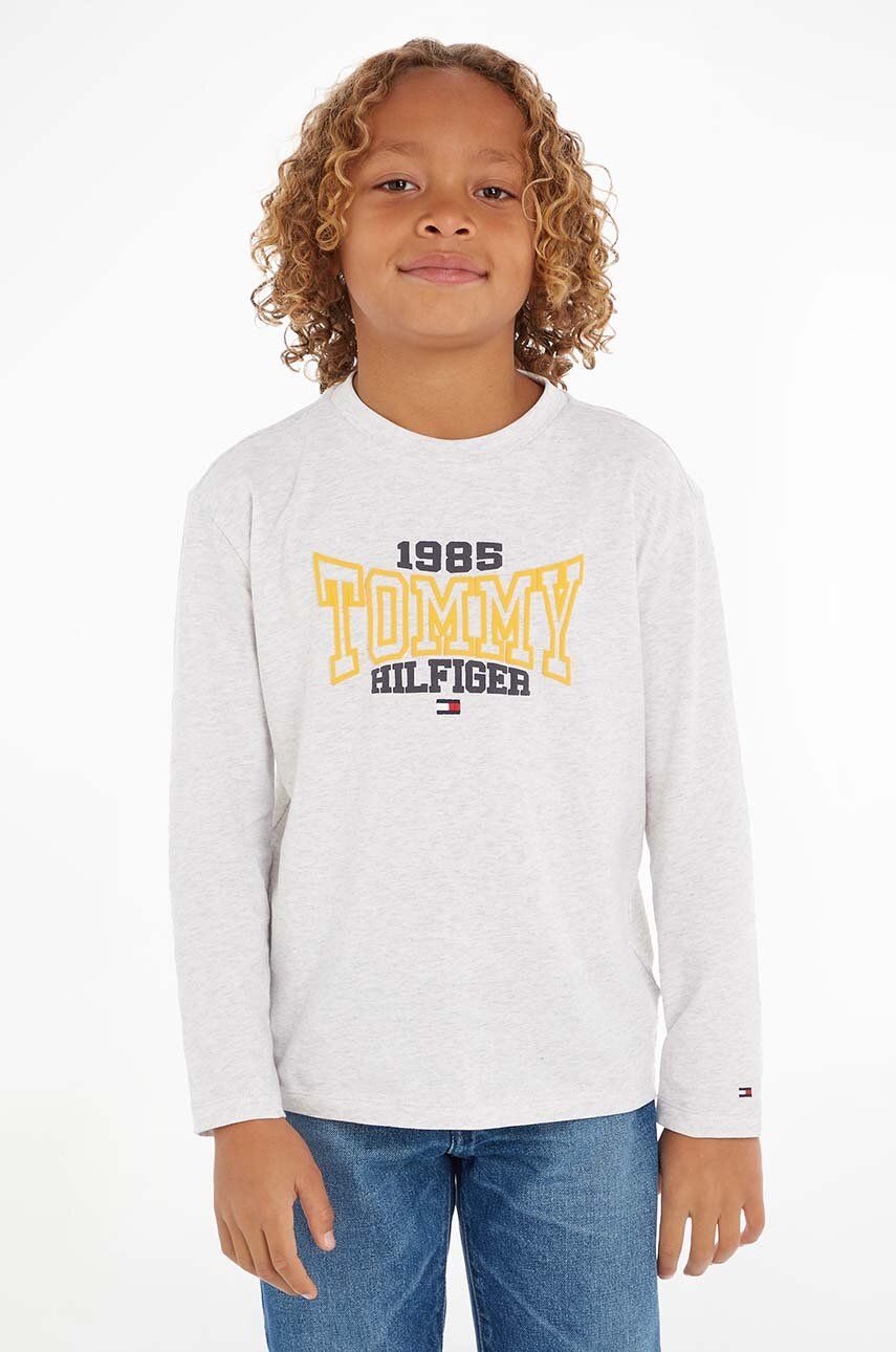 Levně Dětská bavlněná košile s dlouhým rukávem Tommy Hilfiger šedá barva, s potiskem