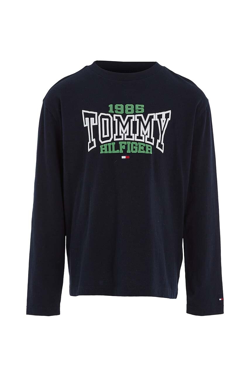

Дитячий бавовняний лонгслів Tommy Hilfiger колір синій з принтом