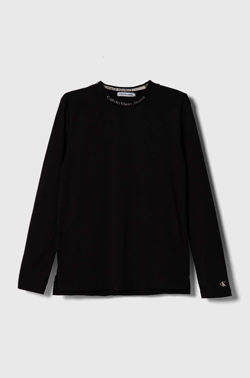 

Детска блуза с дълги ръкави Calvin Klein Jeans в черно с изчистен дизайн, Черен