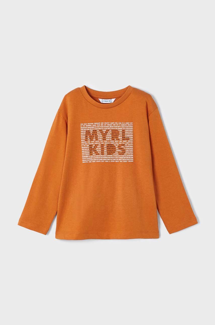 Dětská bavlněná košile s dlouhým rukávem Mayoral oranžová barva, s potiskem - oranžová -  100 %