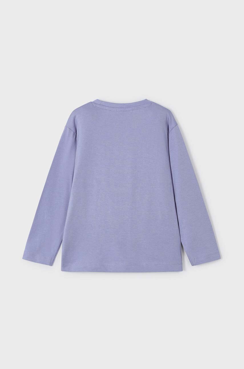 Хлопковый детский лонгслив Mayoral цвет фиолетовый с принтом