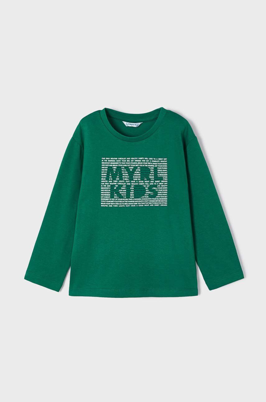 Dětská bavlněná košile s dlouhým rukávem Mayoral zelená barva, s potiskem - zelená -  100 % Bav