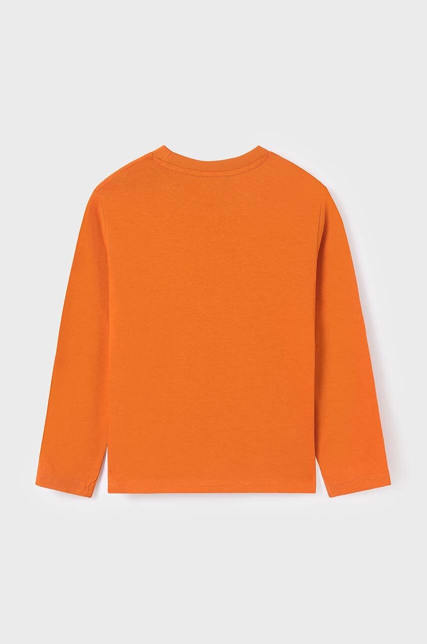 Дитячий бавовняний лонгслів Mayoral колір помаранчевий з принтом