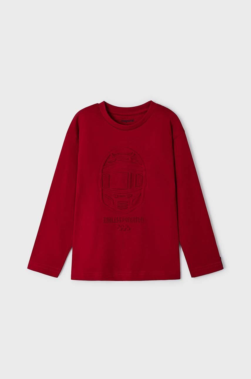 Levně Dětská bavlněná košile s dlouhým rukávem Mayoral červená barva, s potiskem