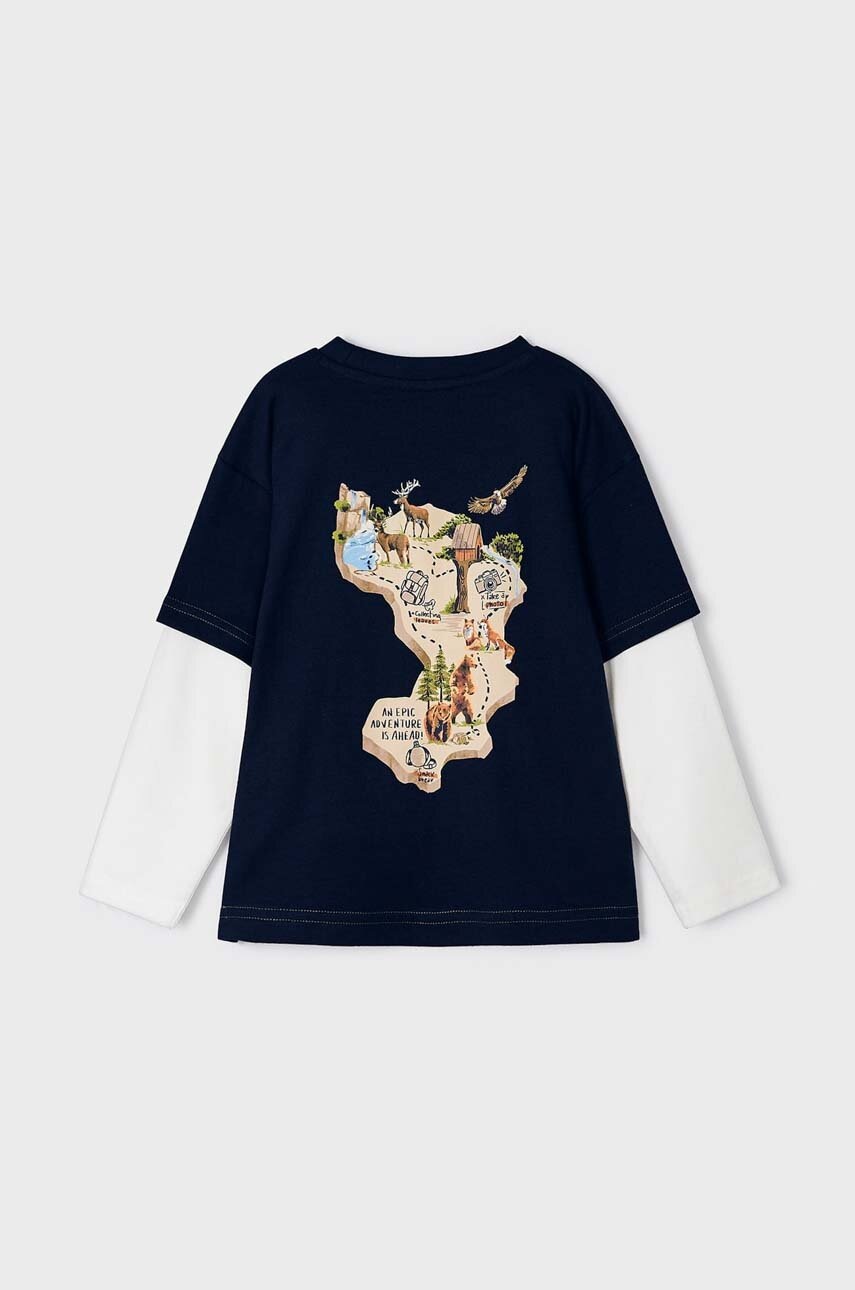 Хлопковый детский лонгслив Mayoral цвет синий с принтом