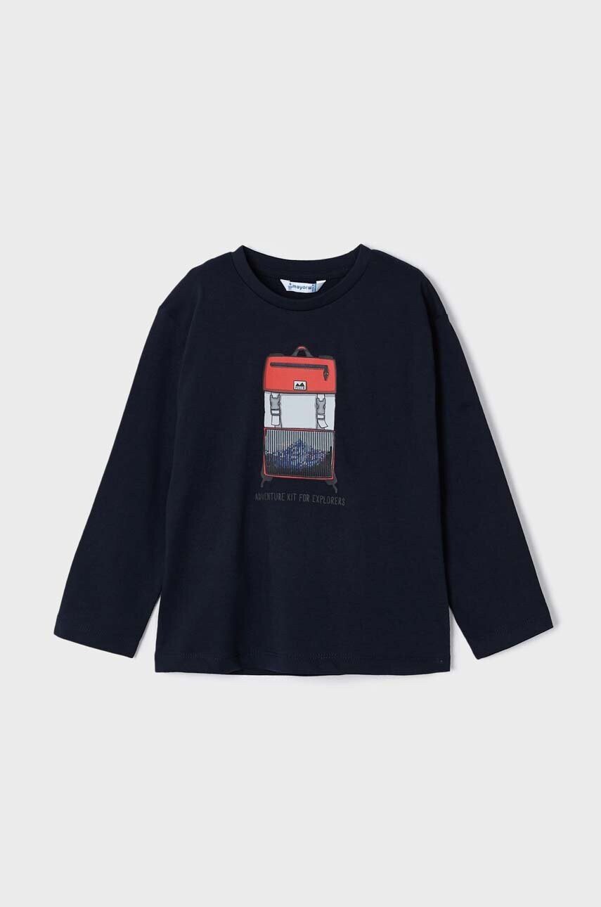 Mayoral longsleeve din bumbac pentru copii culoarea albastru marin, cu imprimeu