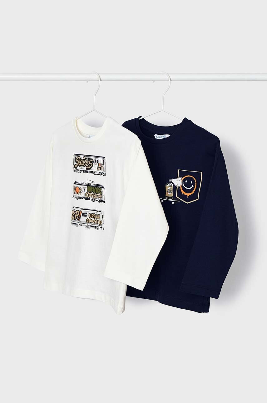 Хлопковый детский лонгслив Mayoral 2 шт цвет синий с принтом Хлопковый детский лонгслив Mayoral 2 шт цвет синий с принтом