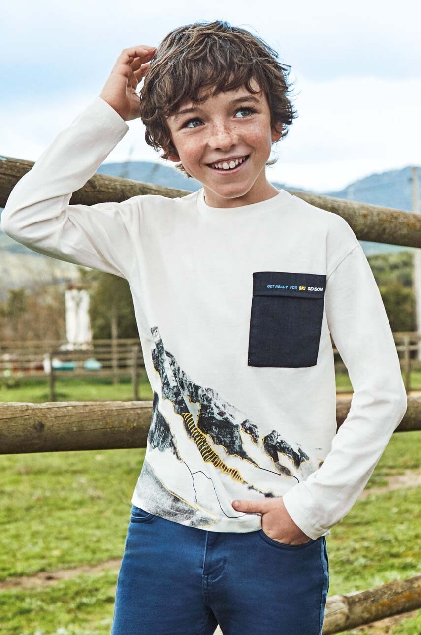 Дитячий лонгслів Mayoral колір бежевий з принтом Дитячий лонгслів Mayoral колір бежевий з принтом