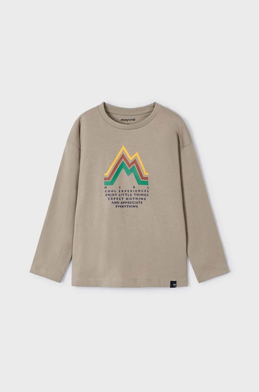 Dětské tričko s dlouhým rukávem Mayoral béžová barva, s aplikací