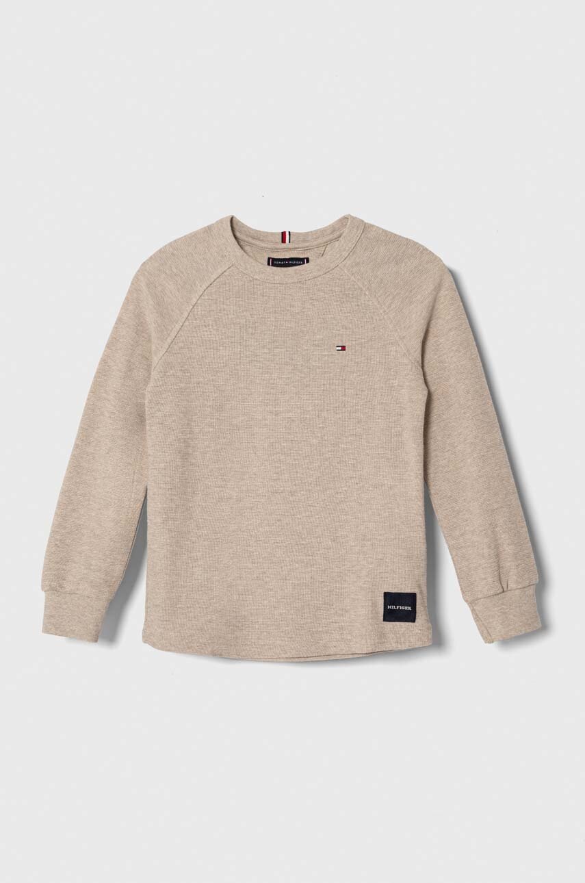 

Хлопковый детский лонгслив Tommy Hilfiger цвет бежевый однотонный