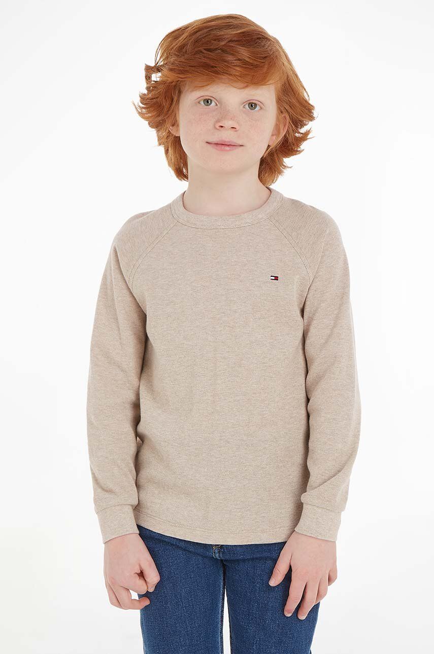 Levně Dětská bavlněná košile s dlouhým rukávem Tommy Hilfiger béžová barva