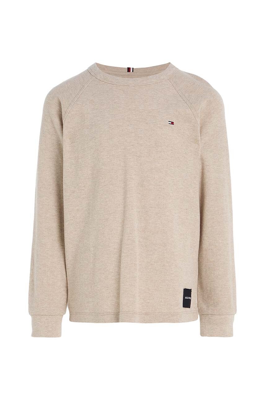 

Дитячий бавовняний лонгслів Tommy Hilfiger колір бежевий однотонний