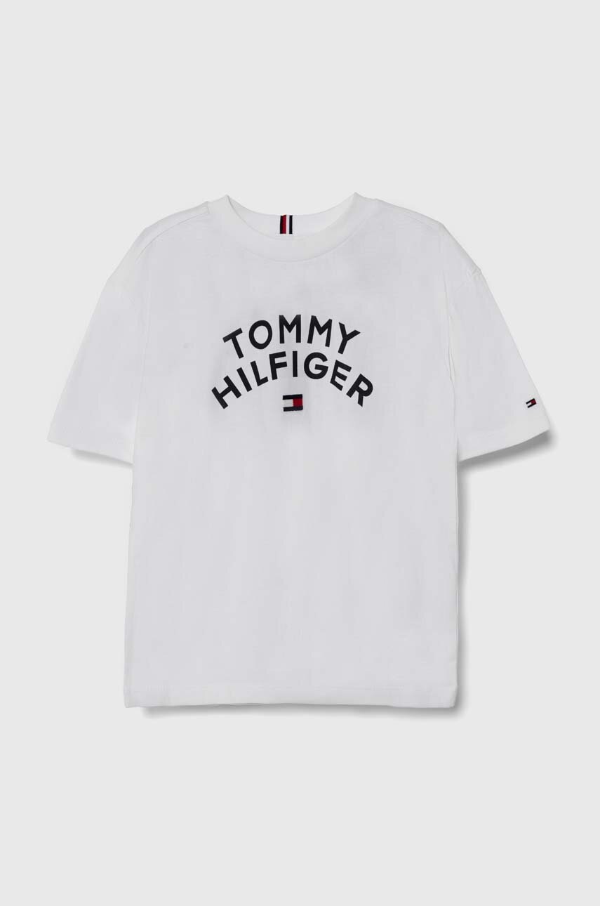 

Детская хлопковая футболка Tommy Hilfiger цвет белый с принтом