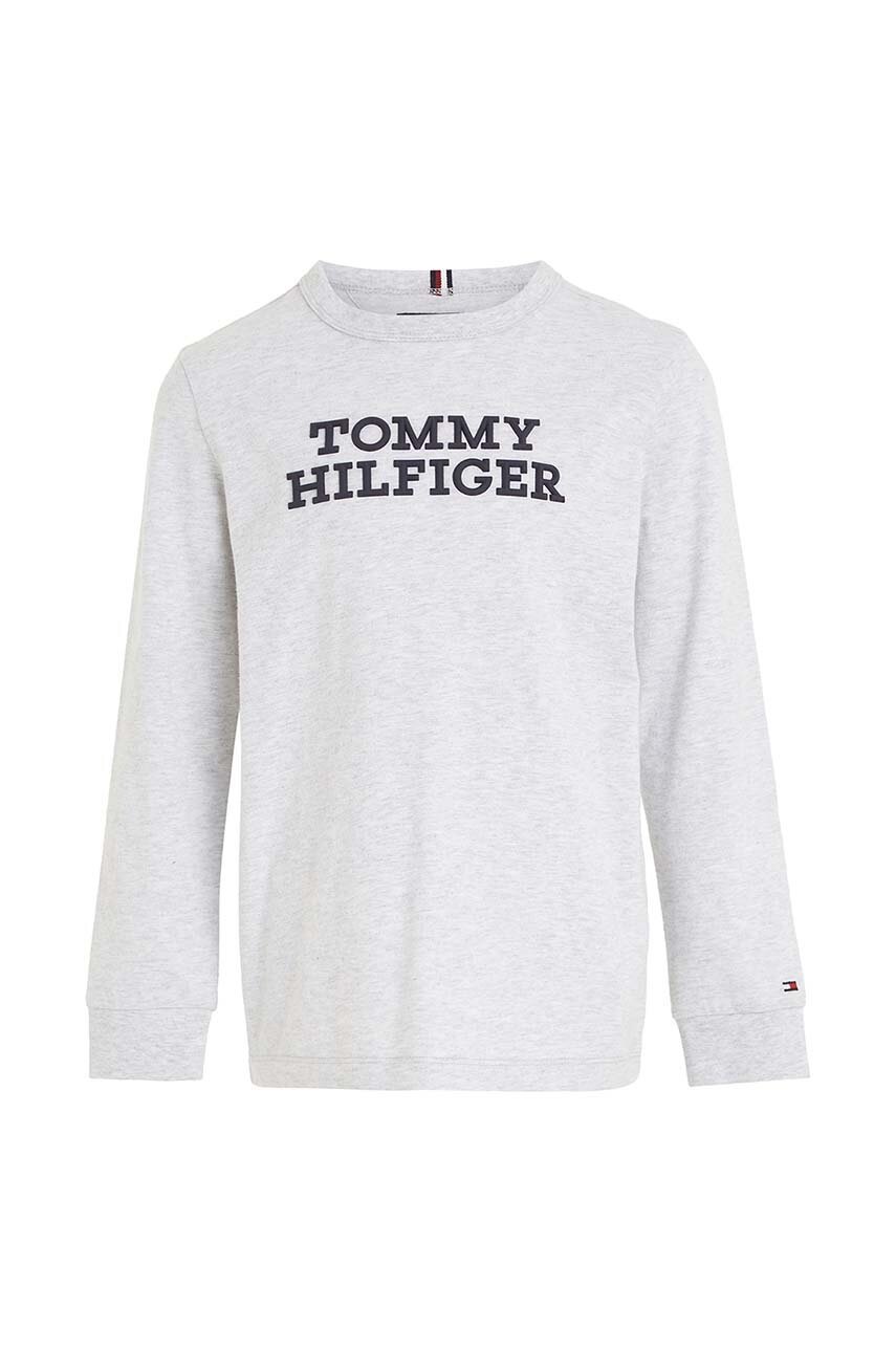 

Дитячий бавовняний лонгслів Tommy Hilfiger колір сірий з принтом