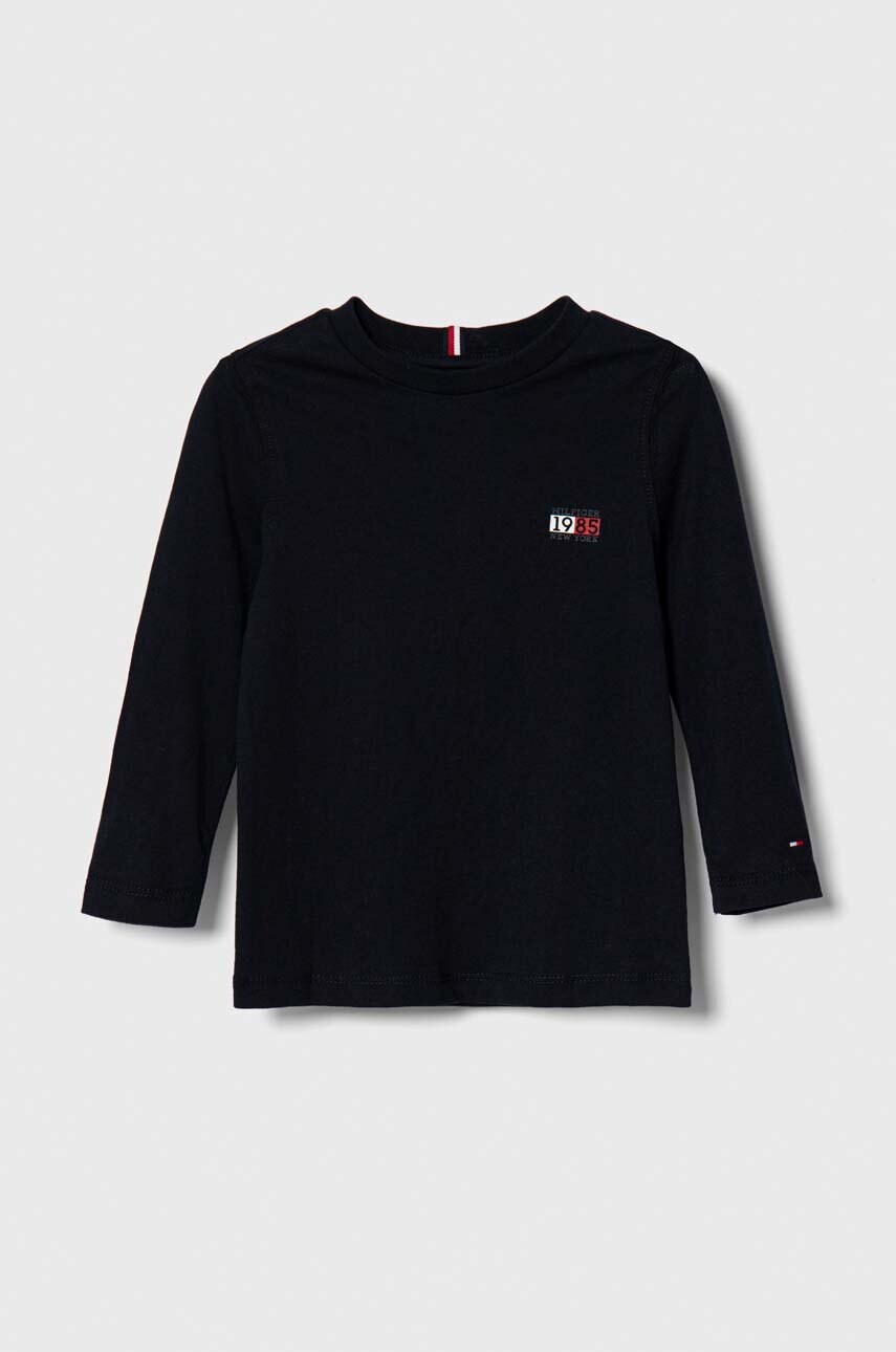 

Дитячий бавовняний лонгслів Tommy Hilfiger колір чорний однотонний