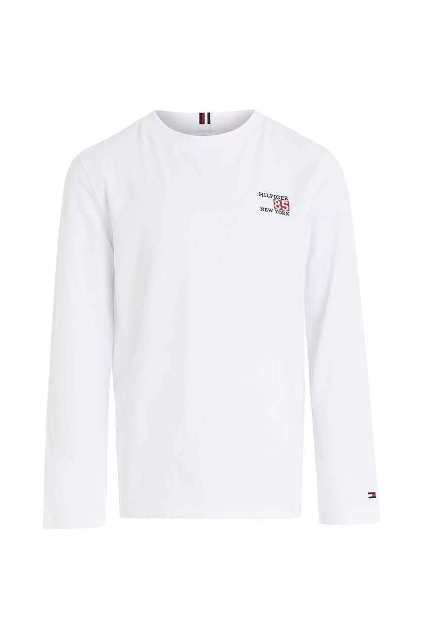 Dětská bavlněná košile s dlouhým rukávem Tommy Hilfiger bílá barva, s potiskem - bílá - 100 % Bavlna