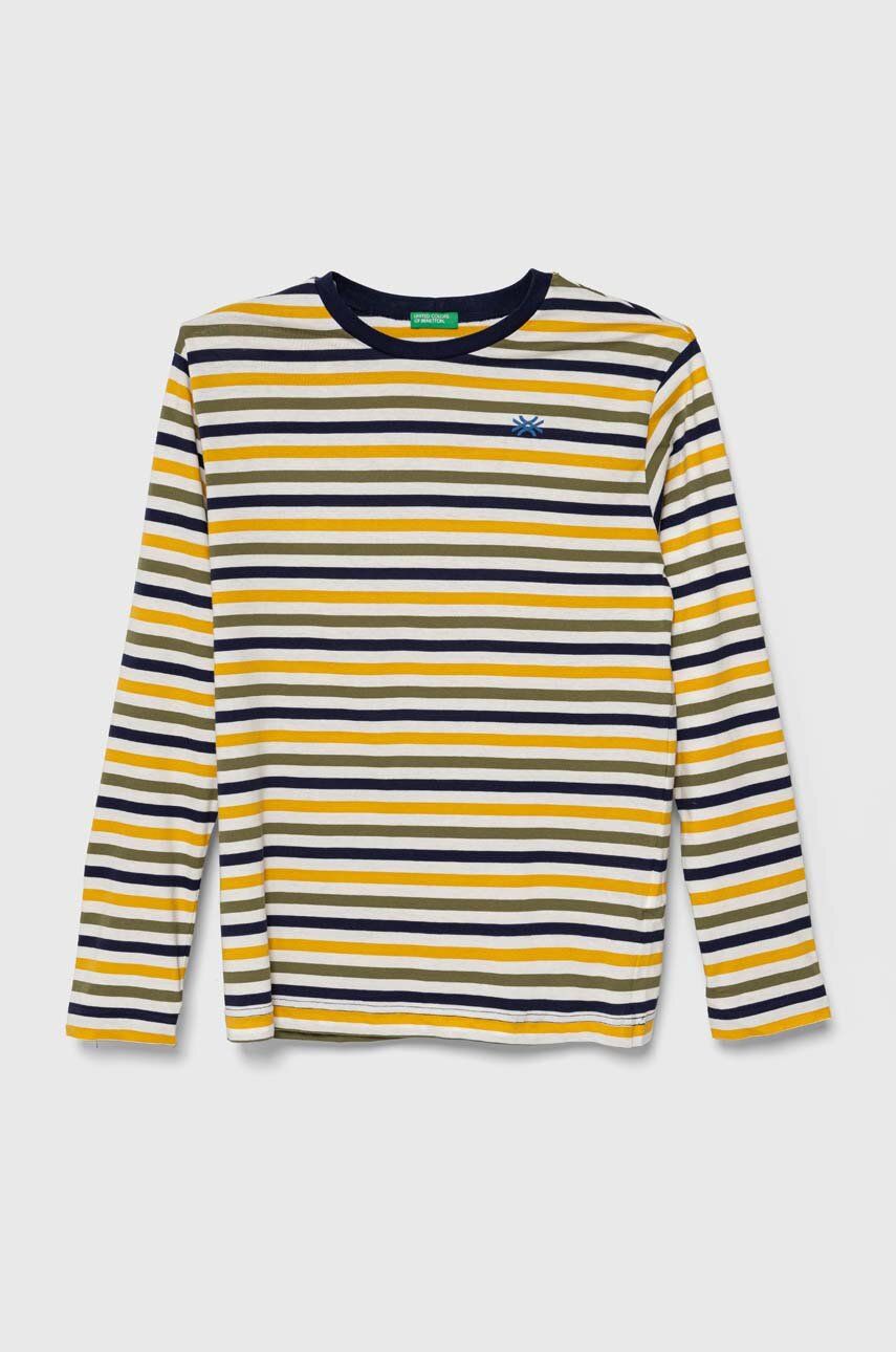 Levně Dětské bavlněné tričko s dlouhým rukávem United Colors of Benetton žlutá barva
