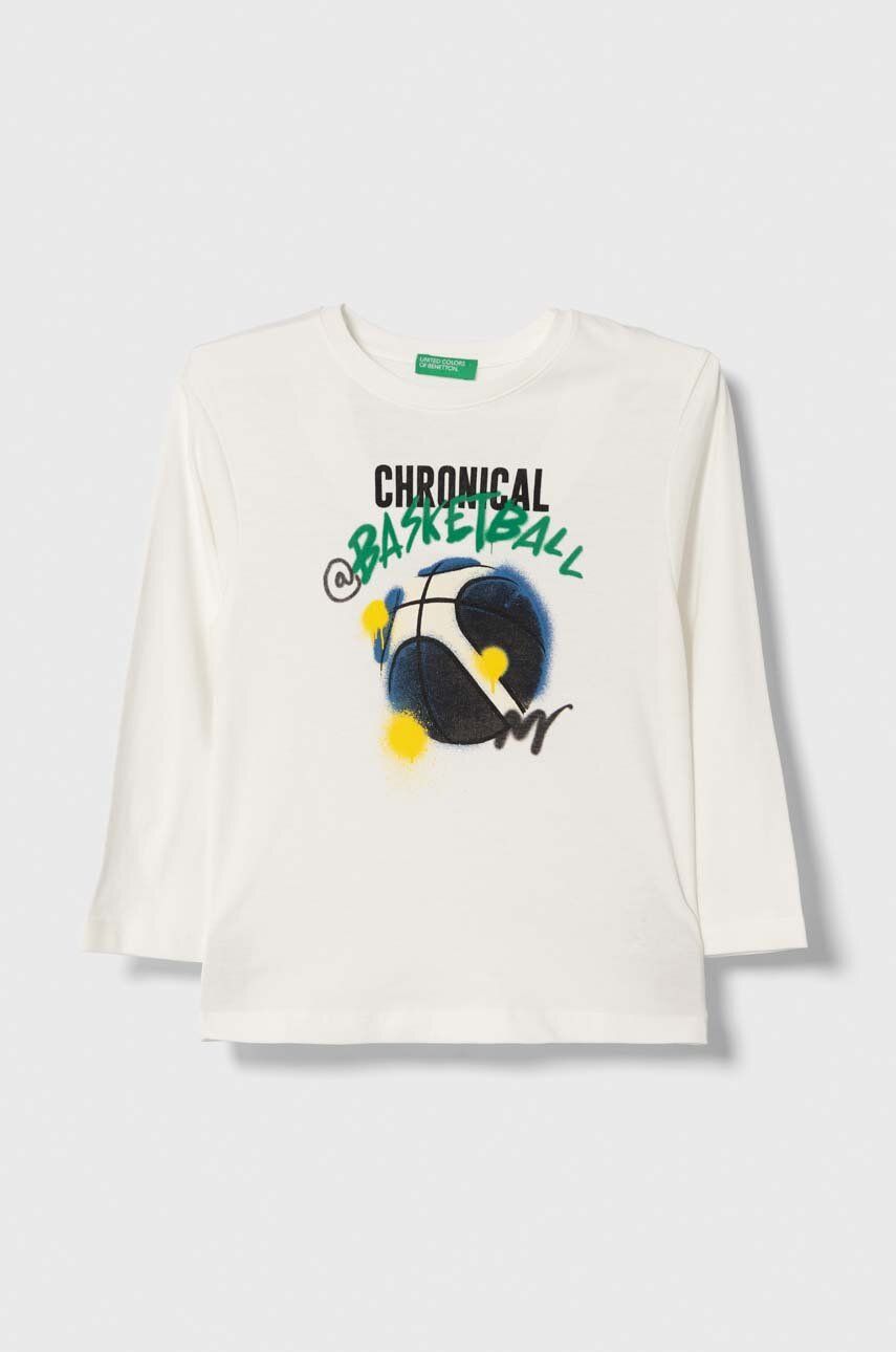 E-shop Bavlněné tričko s dlouhým rukávem United Colors of Benetton bílá barva, s potiskem
