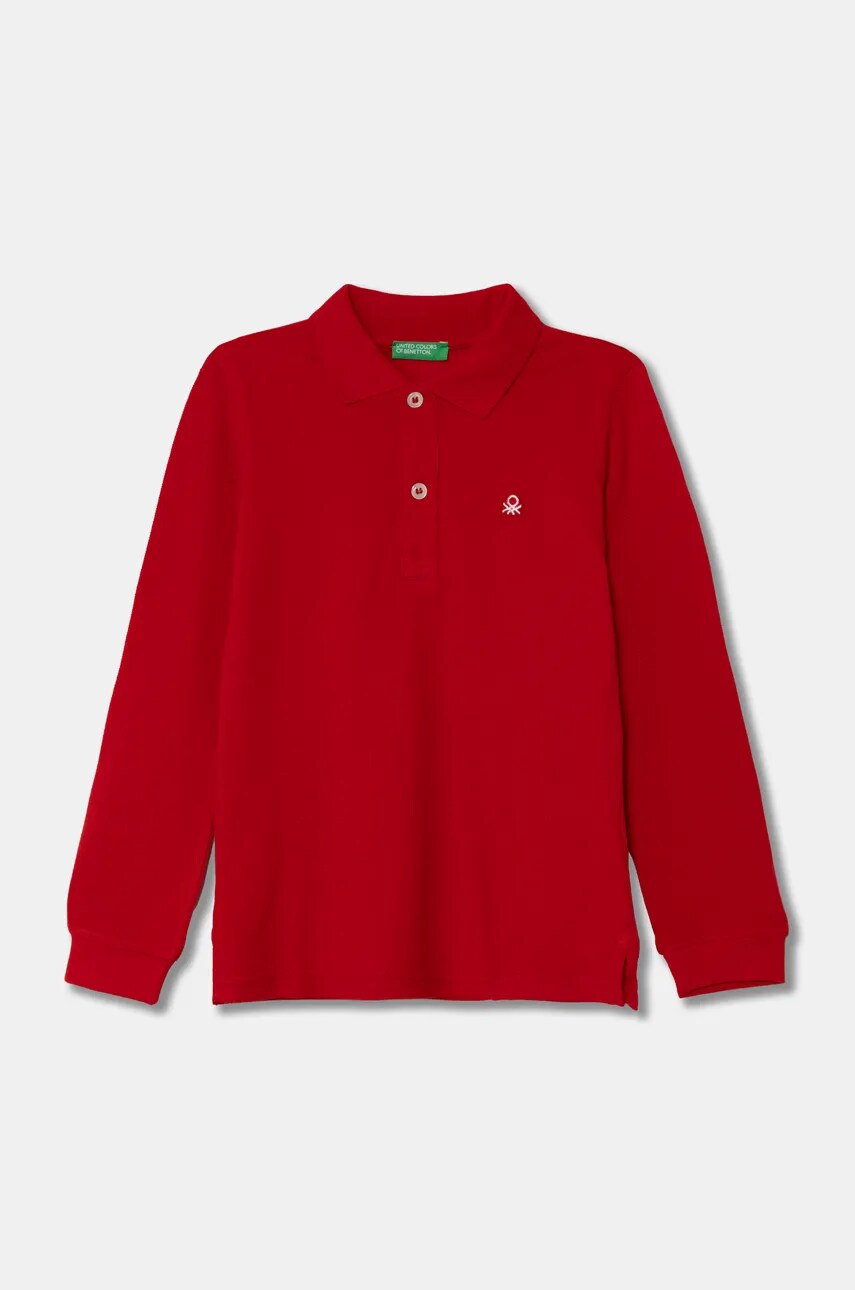 United Colors of Benetton longsleeve din bumbac pentru copii culoarea rosu, neted