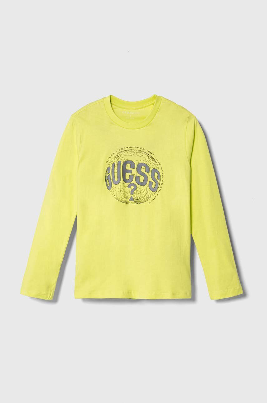 Dětská bavlněná košile s dlouhým rukávem Guess žlutá barva, s potiskem - žlutá - 100 % Bavlna