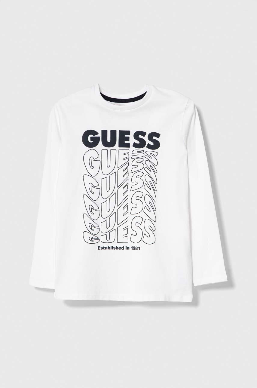 

Детска блуза с дълги ръкави Guess в бяло с принт, Бял