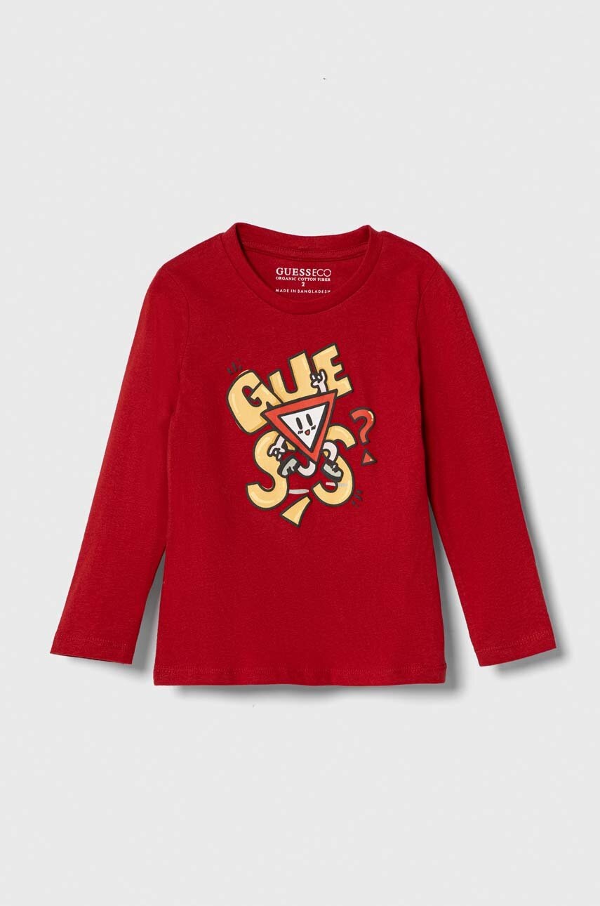 

Детска блуза с дълги ръкави Guess в червено с десен, Червен