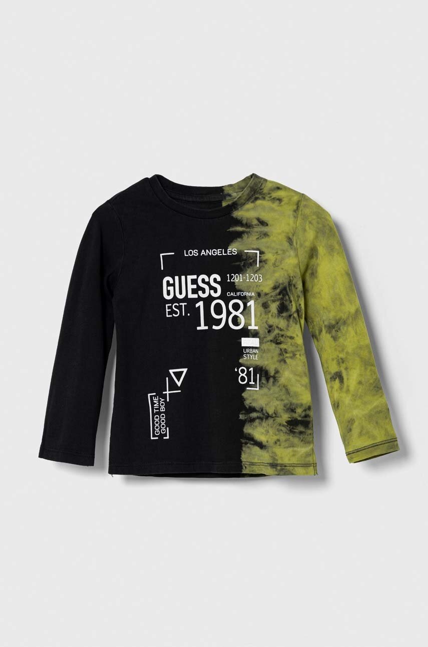 

Дитячий бавовняний лонгслів Guess колір зелений візерунок