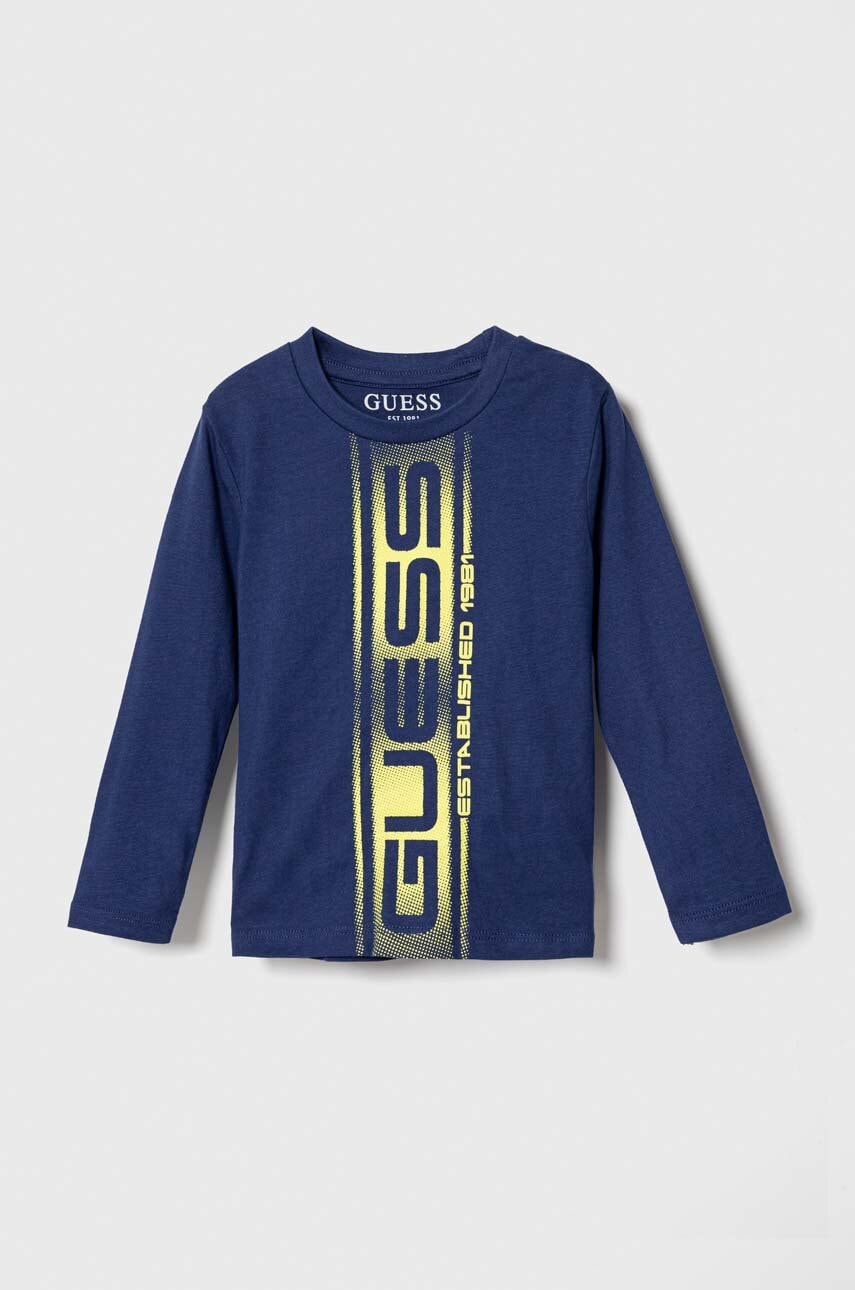 

Хлопковый детский лонгслив Guess с принтом