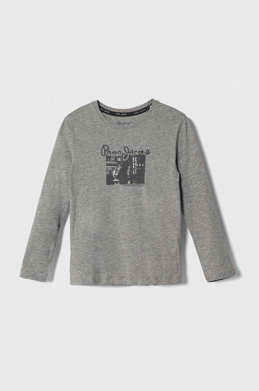 E-shop Dětské bavlněné tričko s dlouhým rukávem Pepe Jeans šedá barva, s potiskem
