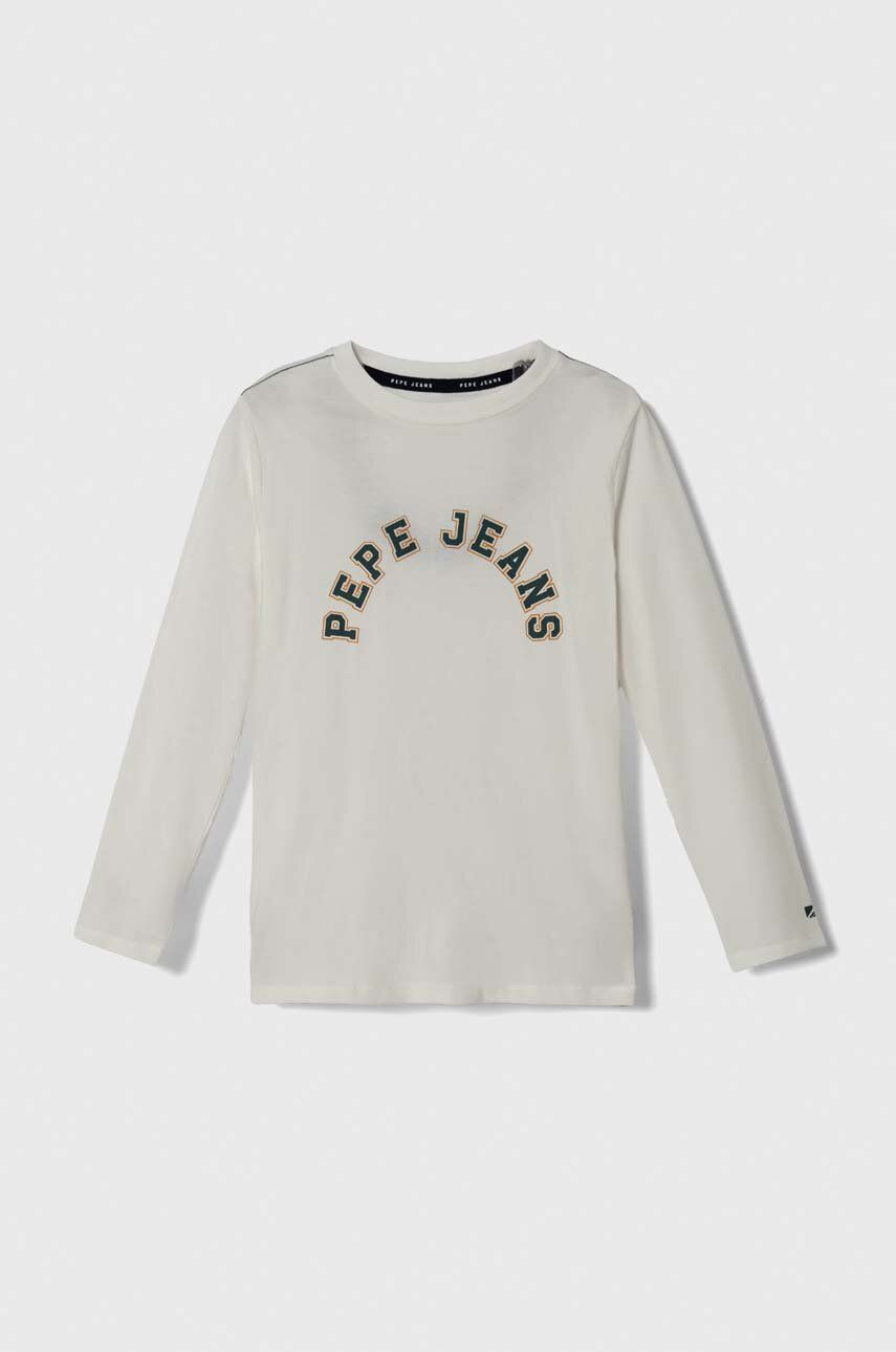 Levně Dětské bavlněné tričko s dlouhým rukávem Pepe Jeans bílá barva, s potiskem