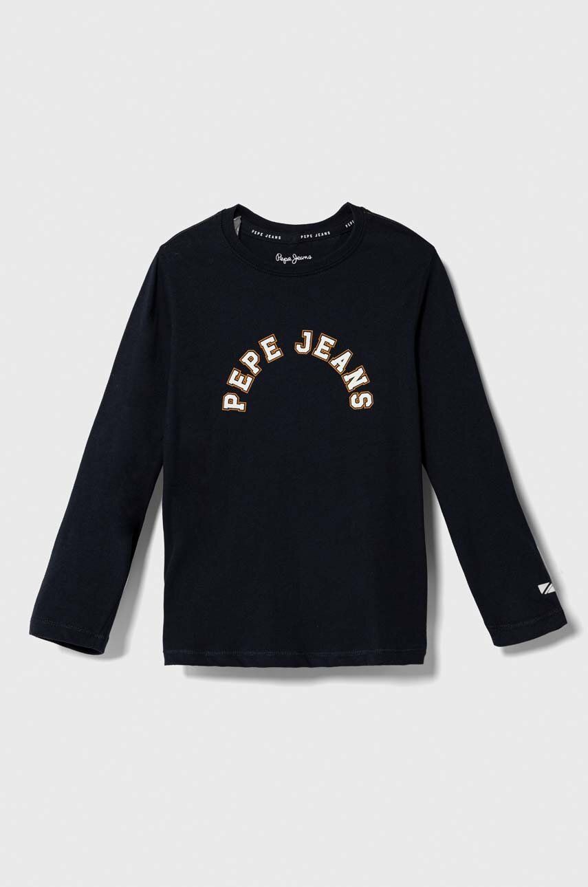 Pepe Jeans longsleeve din bumbac pentru copii culoarea albastru marin, cu imprimeu