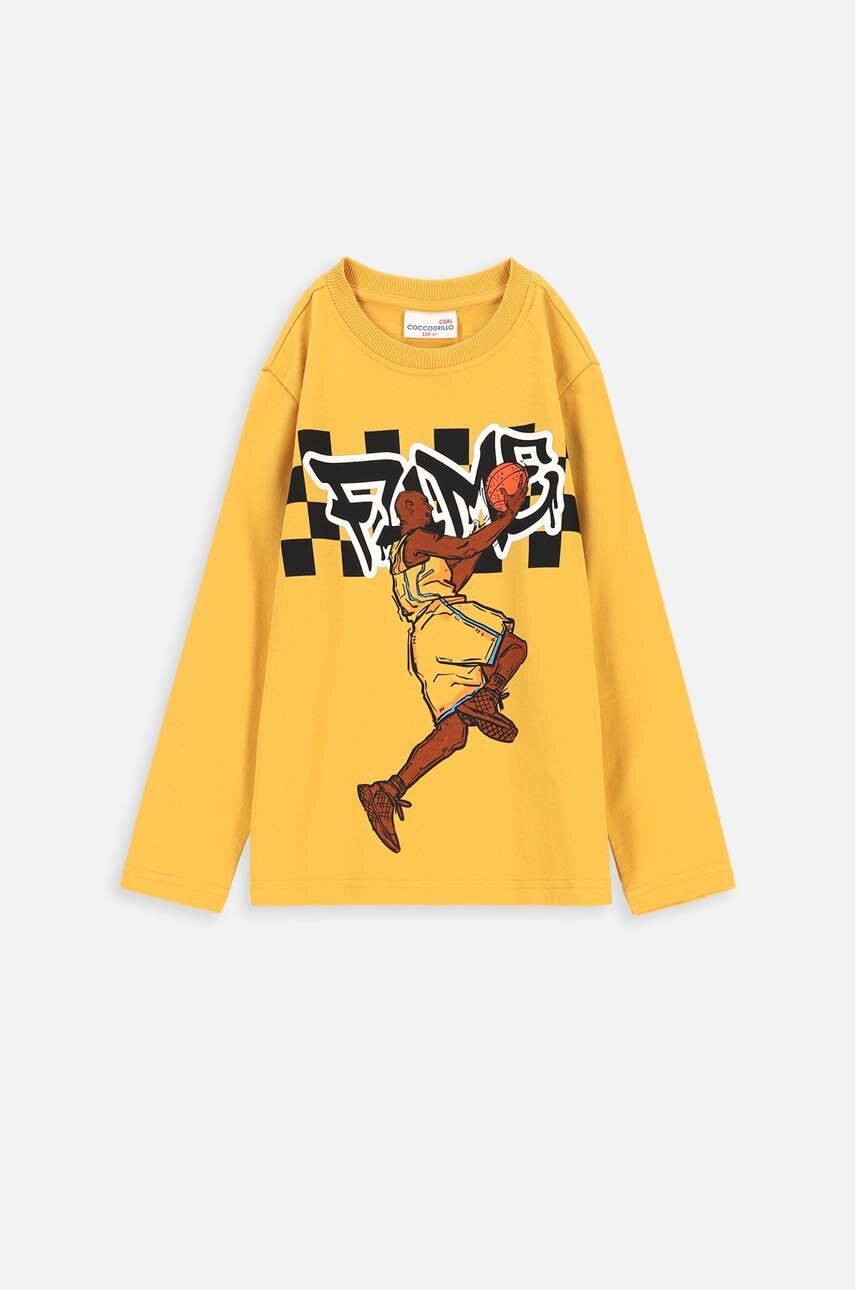 Levně Dětská bavlněná košile s dlouhým rukávem Coccodrillo oranžová barva, s potiskem
